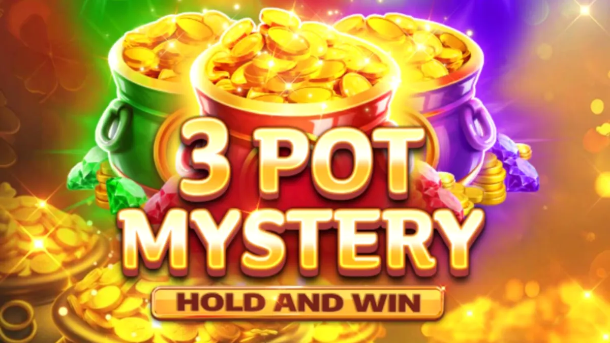 Tampilan visual slot 3 Pot Mystery Hold and Win dengan simbol emas dan pot misterius